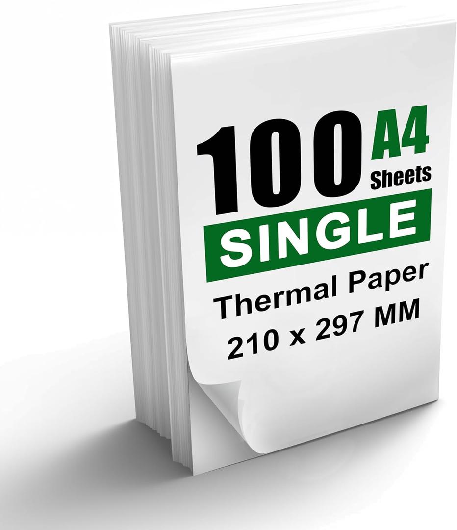 100 Sheets A4 Thermal Paper, 8.27x11.69' Thermal Paper(210 x 297 mm) for Portable Thermal Printer, Compatible with MT800/MT800Q/M08F/PJ762/PJ763MFi, for School or Work, Printing Files, Picture, etc