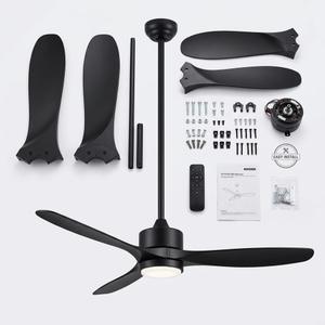 reiga 52" Black Smart Ceiling Fan with Light, Quiet DC Indoor Fan Quiet DC reversible Motor, dimmable 3CCT LED light, 6/10in downrods, ETL listed for living room