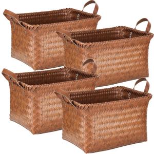 Storage Baskets 4-Pack - Woven Laundry Basket Organizer, 15x11x10.5 Inch Open Hamper Bins for Clothes Blanket Storage, Shelf Closet Organization, 25L Handwoven Rattan Baskets for Home Decor