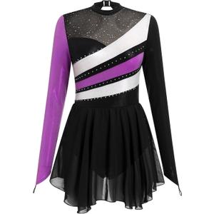 AFAVOM Figure Ice Skating Dress for Women's Long Sleeve Glitter Ballet Dance Dress Lyrical Gymnastics Competition Leotards (Purple, S)