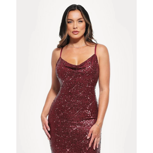 Popilush Sequin Cowl Neck Sculpting Mini Dress, Sparkle Red, XL