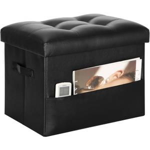 BelugaHelper Storage Ottoman Foot Rest with Thicker Foam Padded Seat, Black, 17"D x 13"W x 13"H