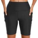 HODOSPORTS Women's 7'' Swim Shorts UPF 50+ High Waisted Board Shorts with Pockets Liner Quick Dry Swimsuit Bottoms Black 3XL