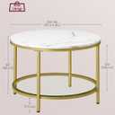 VASAGLE Round Coffee Table, 2-Tier Small Coffee Table with Faux Marble Top and Glass Shelf, Modern Style, for Living Room, 25.6 x 25.6 x 18.1 Inches, Marble White and Pale Gold ULCT072W59, 25.6"dia. X 18.1"h