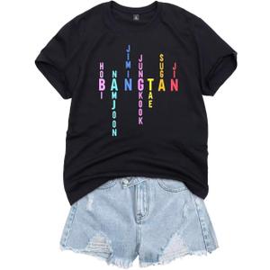 Bangtan Boys Shirt Suga Jungkook Jimin Hobi Namjoon Tae jin Tshirt Tee for Women (Large, Black 01)
