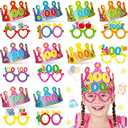 Tatuo 54 Pieces 100th Day of School Glasses and Crowns 100 Days Colorful Paper Eyewear Party Paper Hats for Kids School Gifts Kindergarten Preschool Primary Activities Supplies