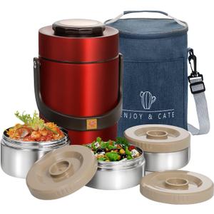 67oz Thermo for Hot Food,3-Layer Sealed Stackable Food Thermo,with Lunch Bag Soup Thermo,It Is Suitable for Daily Office Meals, School Lunches, and Outdoor Meals (67 oz Red)
