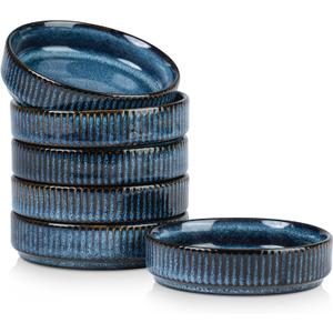 famiware Star Soy Sauce Dish Ceramic Dipping Bowls Set of 6, 4 oz Individual Dip Sauce Cups/Bowls/Dishes/Plates, Small Serving Bowl for Side Dishes, Ice Cream, Condiments, Sushi - Nebulas Blue