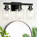 3-Light Bathroom Light Fixtures Over Mirror, Modern Matte Black Vanity Lights Fixtures with Square Clear Glass Shade, Bathroom Wall Lamp Sconces for Mirror Bedroom, Living Room Hallway