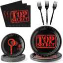 96Pcs Top Secret Party Plates Supplies Secret Agent Spy Detective Party Tableware Decorations Escape Room Disposable Paper Plates Napkins Forks for Kids Birthday Baby Shower, Serves 24 Guests
