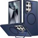 JAME for Samsung Galaxy S24 Ultra Case, Slim S24 Ultra Case with Stand, [Compatible with MagSafe], Built-in Camera Stand Translucent Matte Phone Case for S24 Ultra, Stand Blue