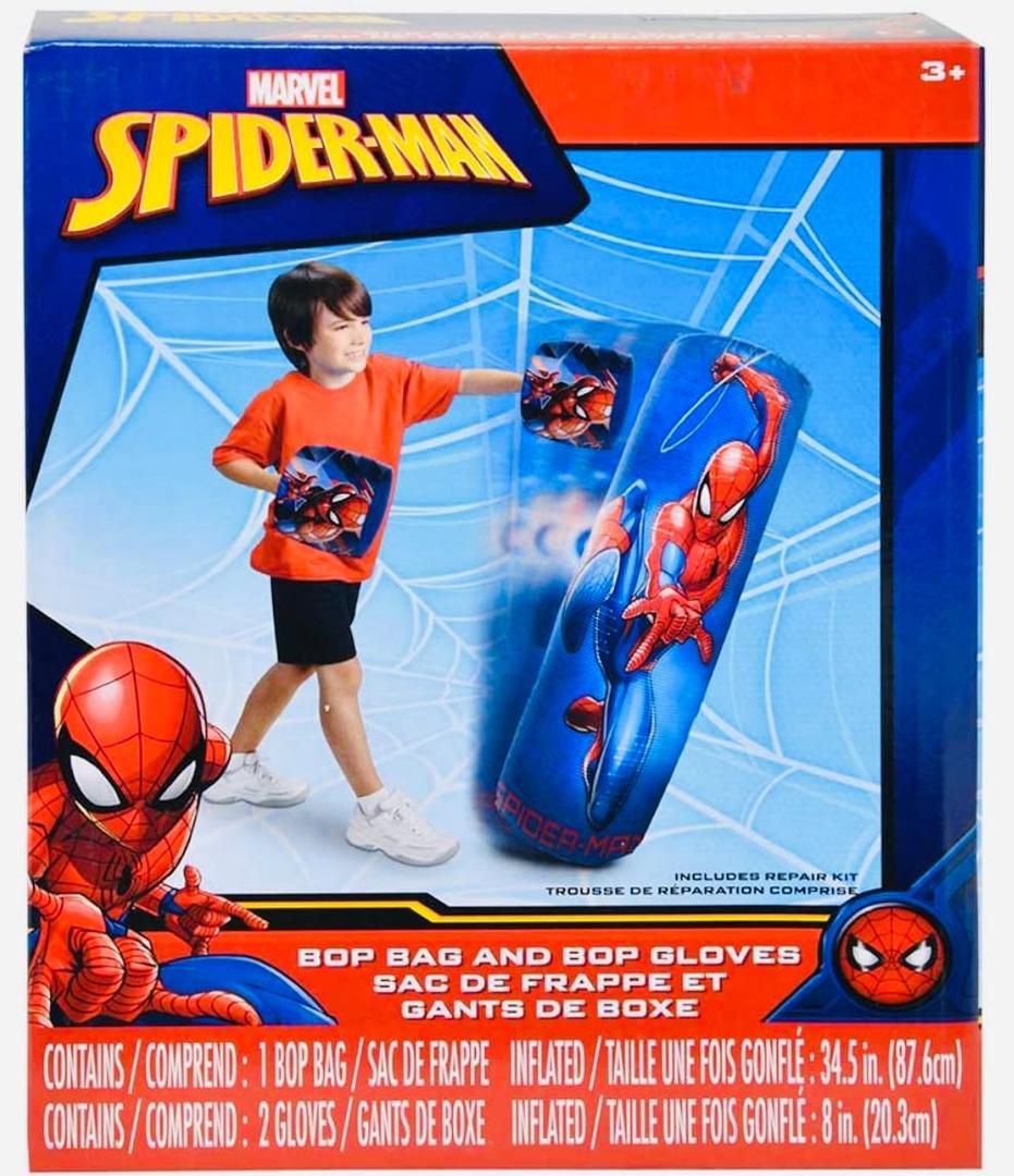 Spiderman Spider-Man Inflatable Bop Bag & Bop Gloves Set Kids Punching Bag with Gloves, Freestanding Superhero Blow Up Bouncing Boxing Bag for Exercise, Durable Heavy Duty Indoor and Outdoor - 34.5"