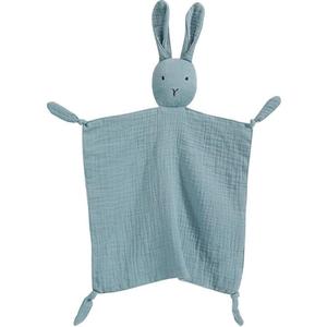 Organic Cotton Muslin Lovey Blanket, Organic Cotton Muslin Bunny Security Blanket Soft & Breathable Lovie Baby Gifts for Boys and Girls (Light Blue)