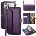 DJBull for iPhone 17 Pro Max 6.9" Wallet Case with Card Holder, Shoulder and Wristlet Straps, Soft PU Leather, Magnetic Snap, Flip Phone Case for Women Men for Apple 17 Pro Max Purple