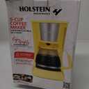 Holstein Housewares - 5 Cup Drip Coffee Maker - Convenient and User Friendly with Permanent Filter, Borosilicate Glass Carafe, Water Level Indicator, Auto Pause/Serve and Keep Warm Functions,Yellow
