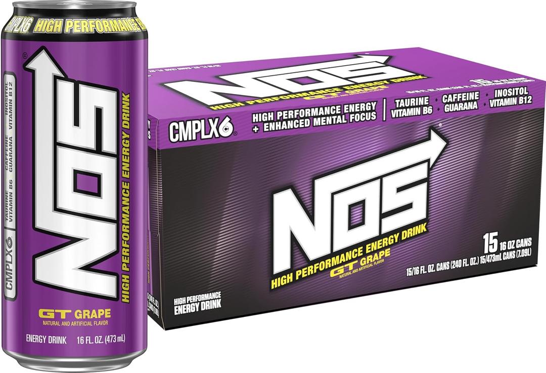 NOS GT Grape: High Performance Energy Drink. 16 Fl oz | Pack of 15 (EXP 07/23/26)