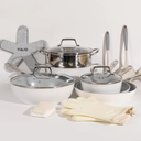 17 Pcs Pots and Pans Set Nonstick, Ceramic Cookware Set with Utensils and Pot Protectors, PFAS & PTFE & PFOA Free, Induction Compatible, Dishwasher Safe, Oven Safe, White & Gray…