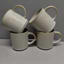 MONITO 16Oz Coffee Mugs Set of 4, Rustic Ceramic Coffee Cups Set with Large Handle, Vintage Striped Stoneware Coffee Mugs for Latte, Cocoa, Tea, Milk, Microwave & Dishwasher Safe, Bonbon Beige
