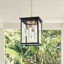 5CCT LED Outdoor Pendant Light, Clear Glass 4-Light Black Brass, IP44 Waterproof, Lantern Hanging Lamp for Outdoor Hallway, Garden, Patio
