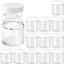 4oz Jars with Lids, Hoa Kinh 12 Pack Clear Glass Jars with Lids Empty Cosmetic Containers Round Airtight Glass Jar with Inner Liners and White Lid for Storing Lotions, Powders, and Ointments
