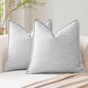 OTOSTAR Pack of 2 Light Grey Decorative Pillow Covers 14x14 Inch Soft Linen Texture Couch Throw Pillows Farmhouse Cushion Covers with Elegant Design for Sofa Bedroom Living Room Home Decor 35 x 35 CM