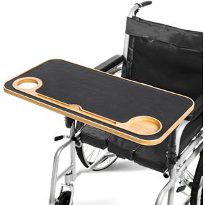 TYYIHUA Foldable Wheelchair Tray Table with Cup Holders for Adults, Seniors, Removable Wheelchair Lap Desk for Eating Reading Resting, Nursing Patient, Fits Seat Width 16" - 20", Bamboo Wood