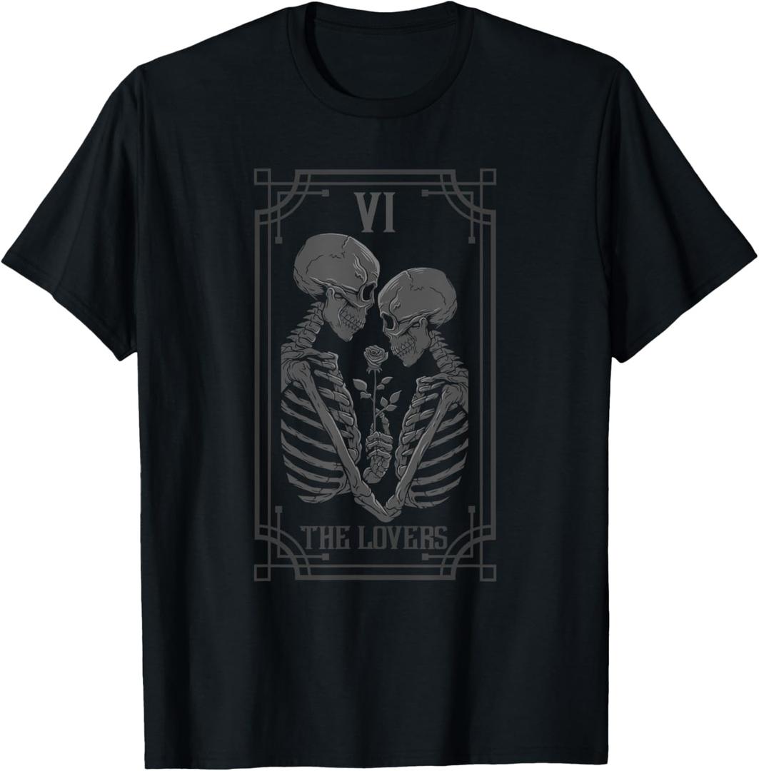 Tarot Card The Lovers Skeleton Goth Halloween Witch T-Shirt, S Tarot Card The Lovers Skeleton Goth Halloween Witch T-Shirt, S