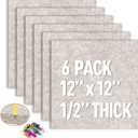 AKTOP Cork Bulletin Board 12x12, 1/2" Thick Felt Cork Board Tiles 6 Pack, Small Square Pin Board for Wall, Self Adhesive Corkboards with 60 Push Pin Wood Clips for School, Home & Office, Latte