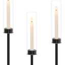 Black Hurricane Candle Holders Set of 3, Tall Metal & Windproof Glass Taper Candle Holders, Outdoor/Indoor Table Centerpieces for Weddings, Christmas, Parties, Fireplace Decor