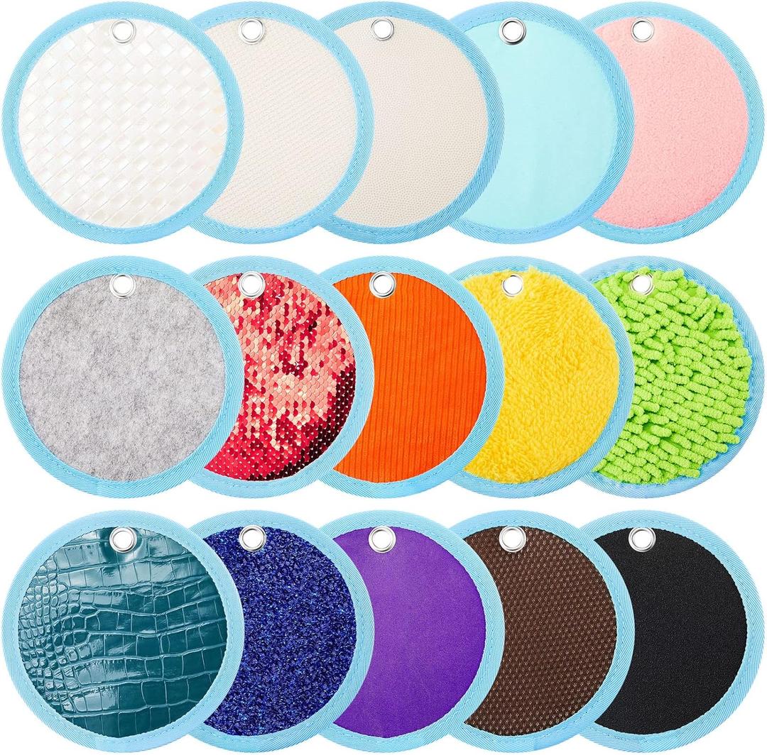 Haull 15 Set Sensory Mats Assorted Textured Sensory Floor Tiles Room Wall Panel Sensory Exercise Tactile Toy for Autistic Children Kids Baby Toddler Fidgeting Activity(Round,5.91 Inch)