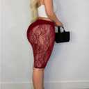 Women's Plus Size Floral Lace High Waisted Shorts Sheer Mesh Casual Leggings (X-Large Plus, Red)