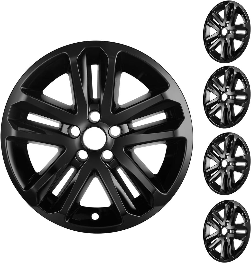 18 Inch Wheel Skins Compatible with 2011-2019 Ford Explorer Factory Alloy Wheels, Snap-On Wheel Covers, Durable ABS Replacement Hubcaps Set of 4 (Black)