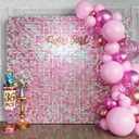 Qcity Iridescent Pink Shimmer Wall Backdrop 36PCS, Black Back Not See-Through Design, Square Sequin Glitter Backdrop Panel, Perfect for Outdoor Events, Birthdays, Wedding and Party Decoration
