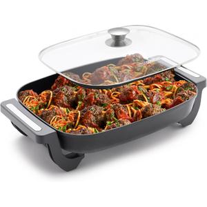 Blue Diamond 7QT 5-in-1 Extra Large Electric Skillet, Healthy Ceramic Nonstick Interior, Non-Toxic PFAS-Free, Temperature Control, Stay Cool Handles, Easy Clean, Graphite