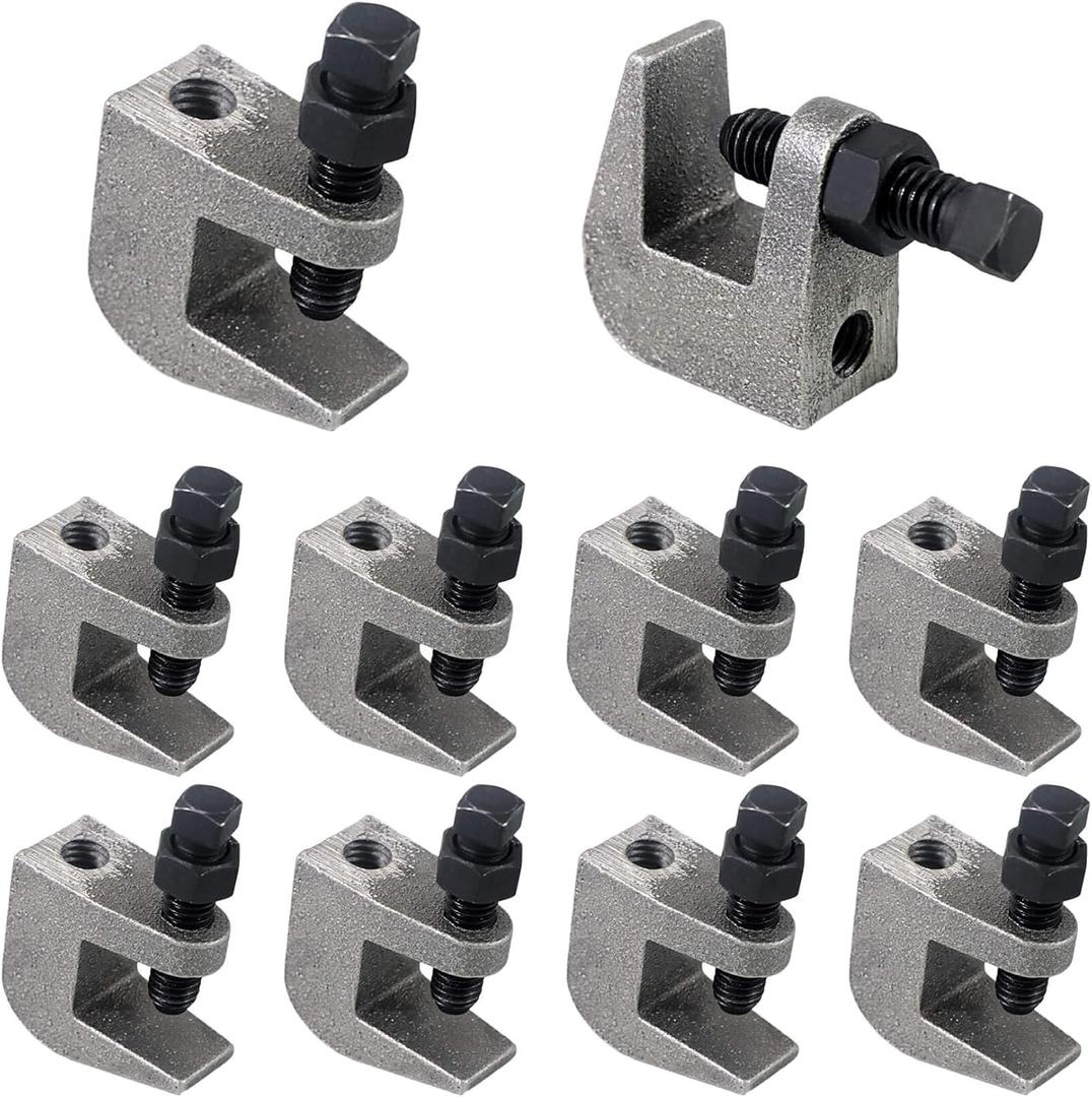 Top Beam Clamps, UNC 3/8" Iron Safety Rod Beam Clamp, 3/4" Jaw Opening, Beam Wall Ceiling Mount Vertical Piping Support-Clamp for Copper, PVC Tubing, 10 Packs