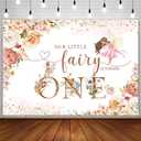 7x5ft Fairy 1st Birthday Backdrop for Girl Blush Pink Floral Gold Glitter Our Little Fairy is Turning One Photography Background First Bday Party Decoration Banner Supplies Photo Booth Studio