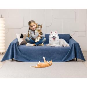 Cat Scratch Furniture Protector - Anti-Slip, Waterproof Sofa Cover to Keep Cats Off, Pet-Friendly Couch Protectors for 3 Cushion Couch, Anti-Scratch Couch Cover for Pets and Kids 150"X71" Navy Blue