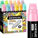 12 Pastel Colors Jumbo Markers, 15mm Jumbo Felt Tip, Acrylic Paint Markers for Rock Painting, Poster, Stone, Ceramic, Glass, Wood, Canvas