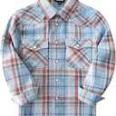 JOGAL Boys Western Shirt Long Sleeve Pearl Snap Plaid Shirts Lightweight Flannel Shirts for Kids (9-10 Years, Blue Gray)