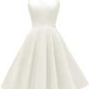 GOOBGS Women's 1950s Retro Vintage Spaghetti Strap Cocktail Swing Dresses with Pockets, White,  XS