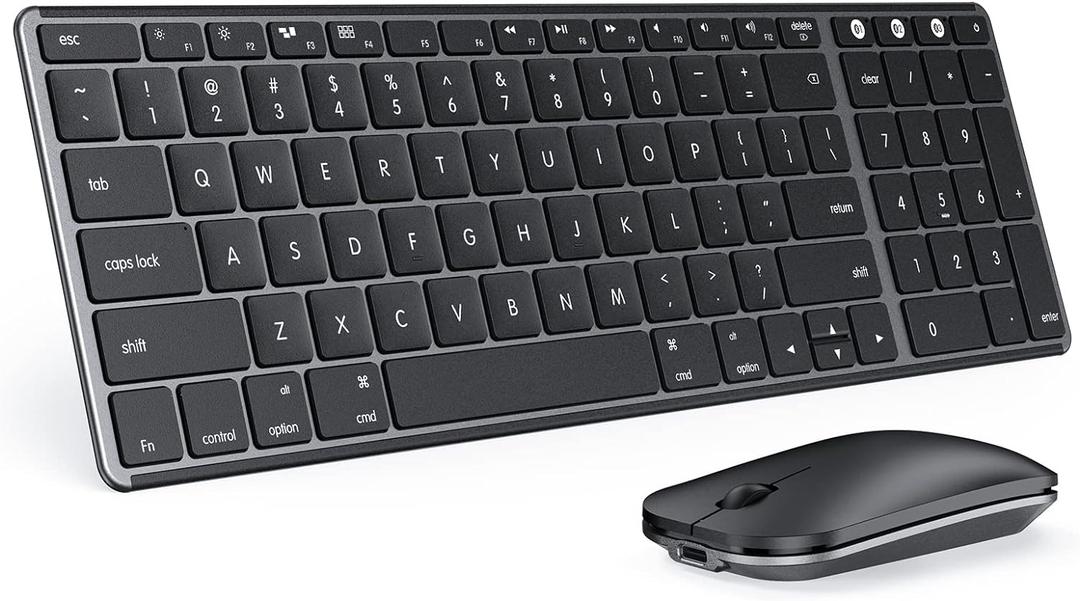 seenda Bluetooth Keyboard and Mouse for Mac, SKM64-2 Multi-Device Rechargeable Slim Wireless Keyboard Mouse Stainless Steel Full Size, Compatible with MacBook Pro/Air, iPad, Mac - Space Gray