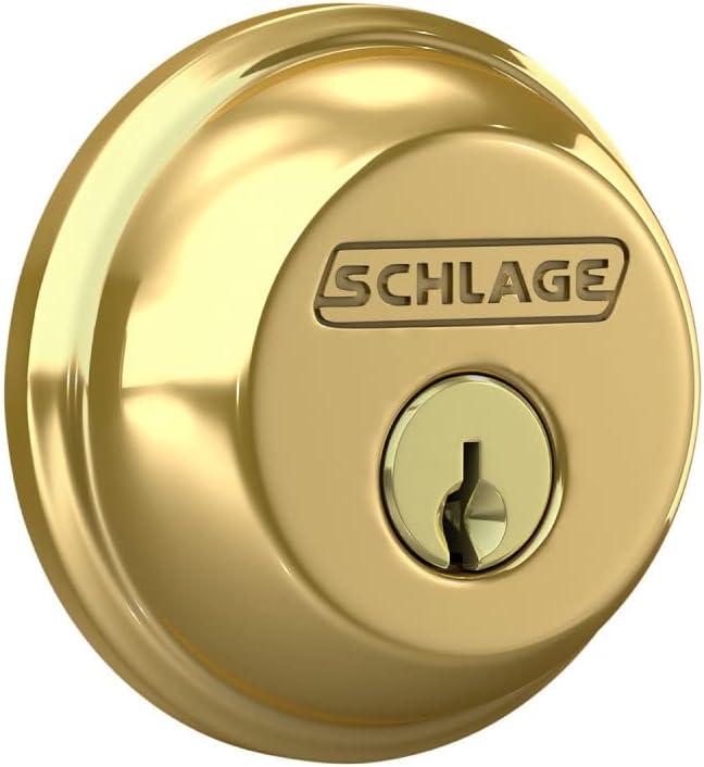 SCHLAGE B62N505 Deadbolt, Keyed 2 Sides, Bright Brass