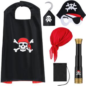 Bencailor 6 Pcs Pirate Costume Accessory Kids Set Pirate Eye Patches Captain Hat for Role Play Party Dress Up(M Size)