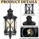 Outdoor Chandelier for Porch, 3-Light Farmhouse Vintage Outdoor Pendant Light Lantern, Black Hanging Porch Ceiling Light Fixture with 3 E12 Sockets for Patio, Entryway, Gazebo