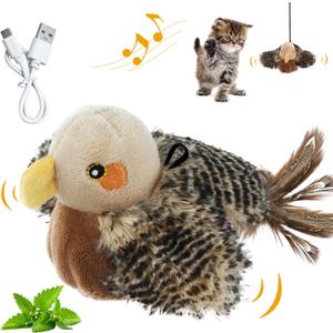 Gigwi Flappy Bird Cat Toy For Indoor Cats, Rechargeable Lifelike Interactive Flapping Bird Cat Toy Tweet, Flapping Wings & Lively Chirping, Automatic Catnip Toys For Cats Kitten, Touch Activated