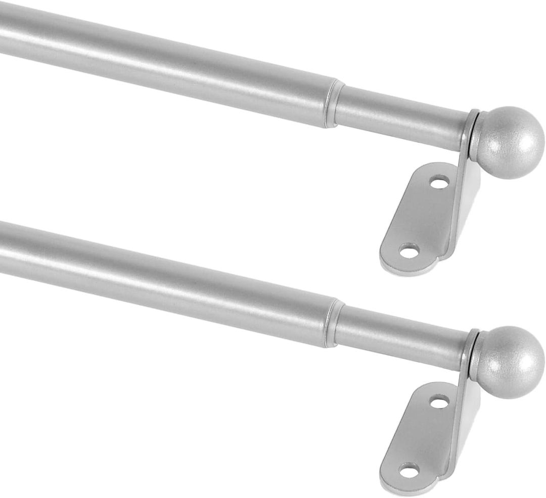 KXLife 2 Pack Mini Short Curtain Rod 12-18 Inch, 1/2" Diameter, French Door Curtain Rod, Small Adjustable Cafe Curtain Rods for Windows with Brackets (Nickel)