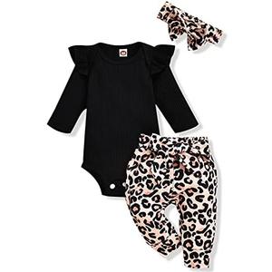 Aalizzwell Preemie Newborn Infant Baby Girls Clothes Ribbed Romper Bodysuit Pants Set Fall Winter Outfits, Size:90