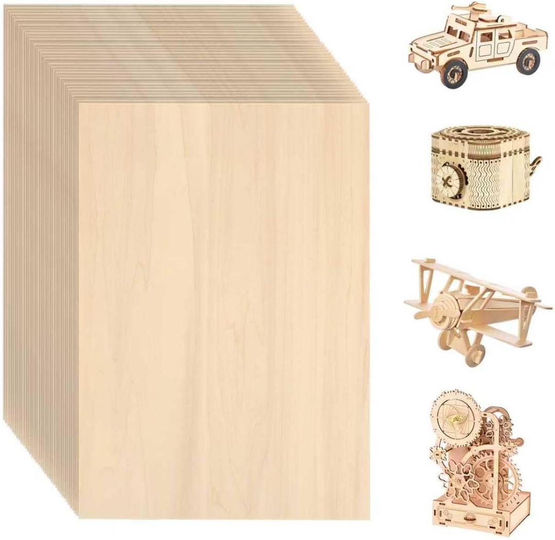 36 Pack Basswood Sheets for Crafts 12"x16"x1/8", 3mm Thick Plywood Sheets Board for Craft, Unfinished Wood Sheet for Laser Cutting & Engraving, Wood Burining, Painting, StainingArchitectural Model