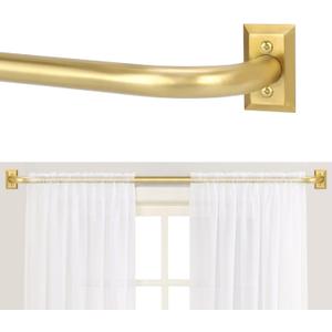 Gold Wrap Around Curtain Rods 36 to 72:Blackout Heavy Duty Adjustable Window Curtain Rod for Bedroom Kitchen,Modern Decorative Curved French Metal Single Drapery Rods Easy Install,Brushed Gold