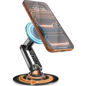 COOPER Mag360, Desktop MagSafe Stand for iPhone 17 Pro Max (16/15/14/13/12), Magnetic Phone Holder for Desk, 360 Rotating, Height Adjustable, Magnetic Phone Stand for Desk, with Metal Ring (Black)